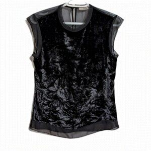 KAREN MILLEN black velvet blouse top size XS EU 8 @G